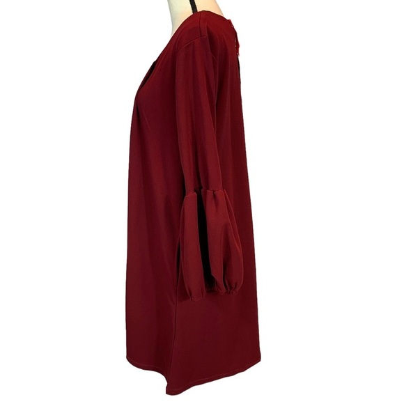 Standards Practice Stella Brick Red Crepe Knit 3/4 Balloon Sleeve Midi Dress- 1X - Picture 5 of 12